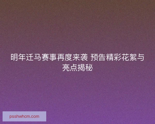 明年迁马赛事再度来袭 预告精彩花絮与亮点揭秘